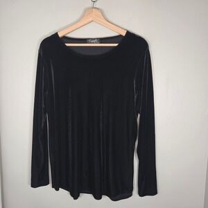 Sympli Black Velvet Top Size 12 Long Sleeve Minimalist Evening Made in Canada